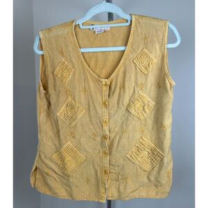 Vintage 90's Patchwork Yellow Tank Top Blouse Festival Hippie Boho OS Y2K